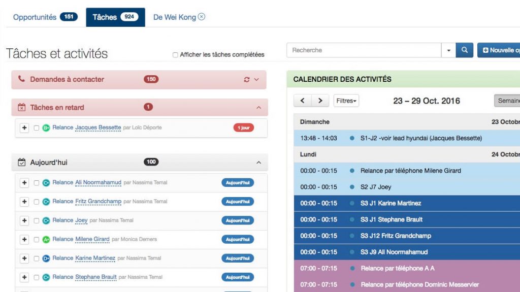 An example of the D2C Media CRM's activities tab