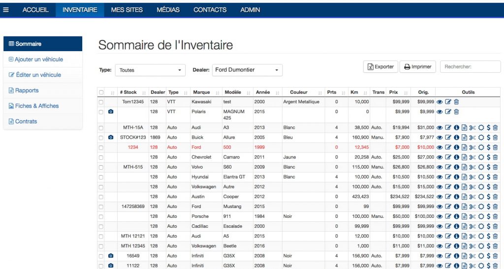 Example of the D2C Inventory Management tool