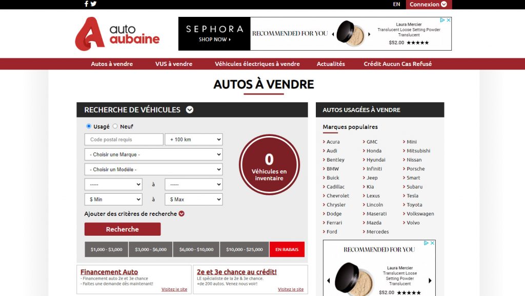 Screenshot of the AutoAubaine website